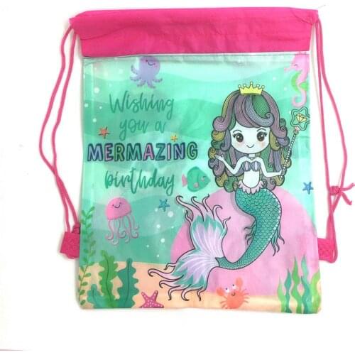 1pc Little Mermaid Dinosaur Non-Woven Fabrics Drawstring Backpack For Kids Birthday Party Favor Gift Bag 34*27cm