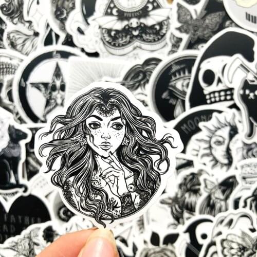 10/50Pcs/Pack Black White Gothic Style Horror Thriller Stickers Cool Pegatina DIY Laptop Skateboard Guitar Car Decals Sticker