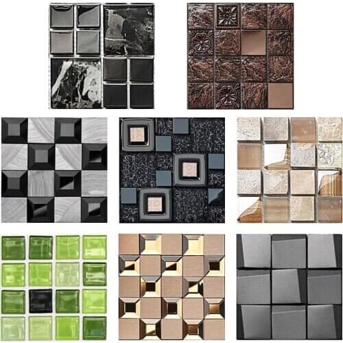 10pcs Mosaic Tiles Wall Sticker Transfers Flat 2D Printed Covers For Kitchen Cupboard Washbasin Home Decor Waterproof Wall Decal