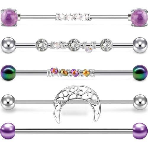 14G Industrial Barbell Earrings Bead Winding Style Vintage Style CZ Cartilage Body Piercing Jewelry 38mm Industrial Piercing Bar