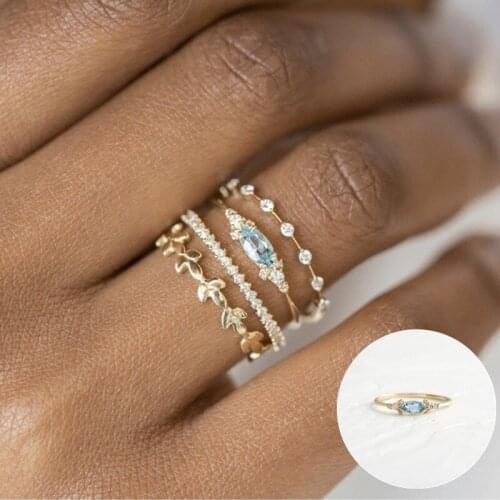 4PC/set Flower Engagement Anniversary Jewelry Set RingTemperament Simple Ring