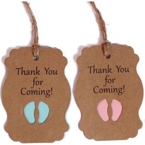 50pcs Kraft Paper Tag thank you for coming boy Baby Shower Gift tags Packaging girl birthday Party kids DIY candy box Label
