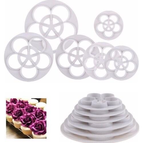6pcs/set Rose Fondant Cutter DIY Baking Cake Decorating Tool Sugarcraft Rose Flower Cookie Mold Gum Paste Press Mold Stamp #3055