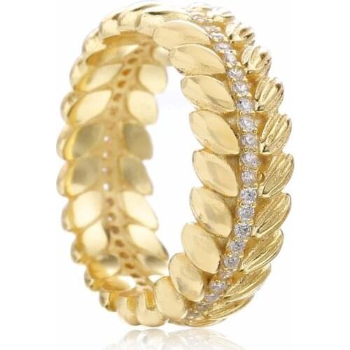 925 Sterling Silver Golden Wheat Rings Female Present European Hot Sale Crystal Prsten Mujer Jewelry Brands 2021 Womens Gifts