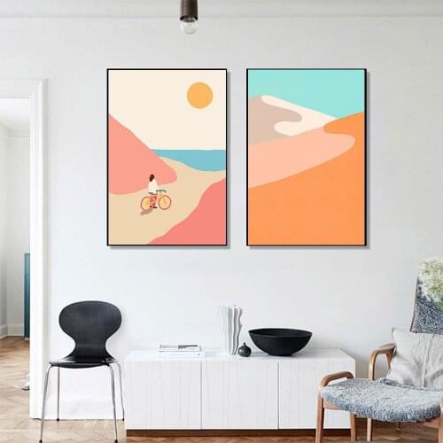 Abstract Mountain Poster Sunset Beach Cycling Canvas Painting Nordic Wall Art Print Surfing Morden Picture For Living Room Decor