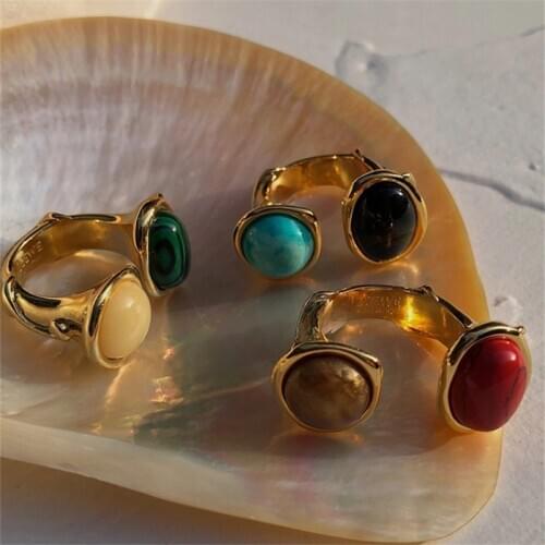 AOMU Fashion Irregular Geometry Two-color U-shaped Luxurious Ring Brass Carved Zircon Opening Rings for Women Rhinestone Jewelry