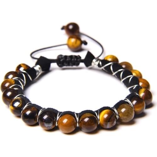 Handmade Tiger Eye Stone Beads Braied Bracelet Men Natural Stone Loose Beaded Charm Bracelet Adjustable for Women Men Jewelry