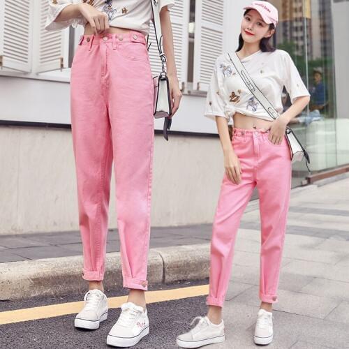 Spring Summer Trousers Pink New women denim jeans Casual Fashion All Matched pants denim Harem capris jeans Young Ladies NZ59