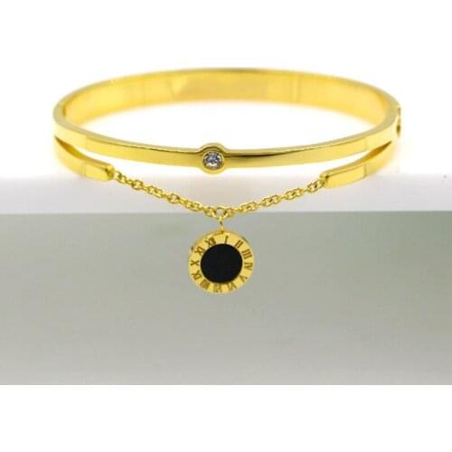 Black/White Shell Bangle For Women Couple Jewelry Crystal Roman Numerals Bracelet & Bangles Love Cuff Bangle B024