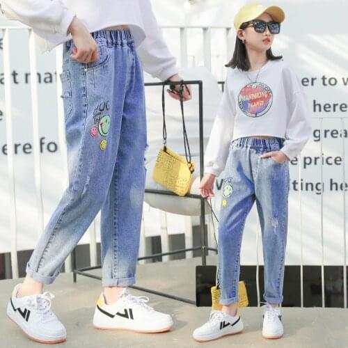 Kids Clothes Girls Casual Jeans Trousers Spring Autumn Denim Pants Kids Children Loose Cartoon Print Pants Bottoms Clothing