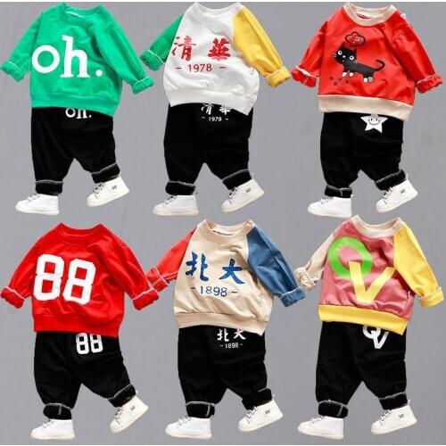 2020 Kids Sweater Suit Cartoon Clothes Children Coat+trousers 2pcs Set Baby Boys Clothes Girls Autumn Casual Sport Outwear Pink