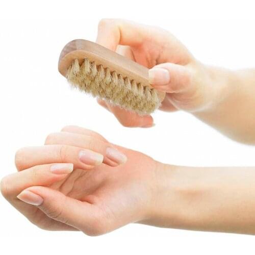 Double Sided Natural Bristle Nail Brush Manicure Pedicure Wooden Handle Soft Remove Dust Nail Cleaning Tools Brush Nail Care