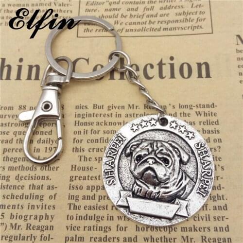 Elfin Vintage Chinese Shar Pei Keychains Antique Silver Plated Chinese Shar Pei Dog Key Chains Keyrings Pet Dog Jewelery
