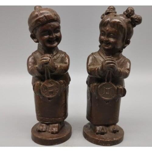 China copper boy Girl small crafts statue A pair