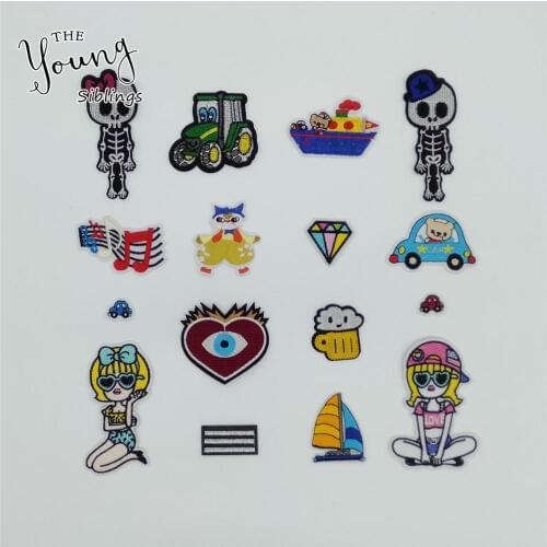 Hot melt adhesive Patches Embroidery Cartoon Sewing Appliques DIY Clothing Stickers Iron on patch Badges Accessory C6436-C6451