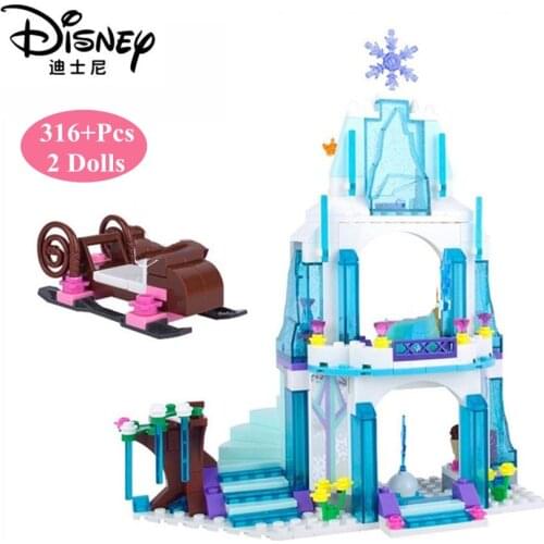 Disney 316+Pcs Frozen Anna Elsa Princess Snow Queen Ice Castle Building Blocks Brick Birthday Gift Toys for Children