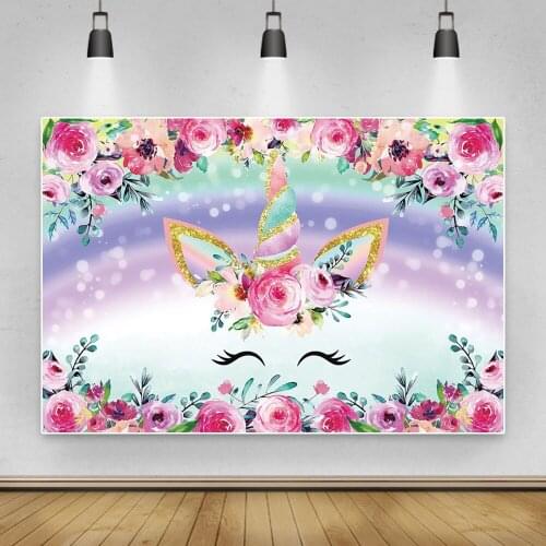 Laeaccco Unicorn Rainbow Photography Backdrops For Baby Shower Birthday Flowers Customized Photography Background For Photozone