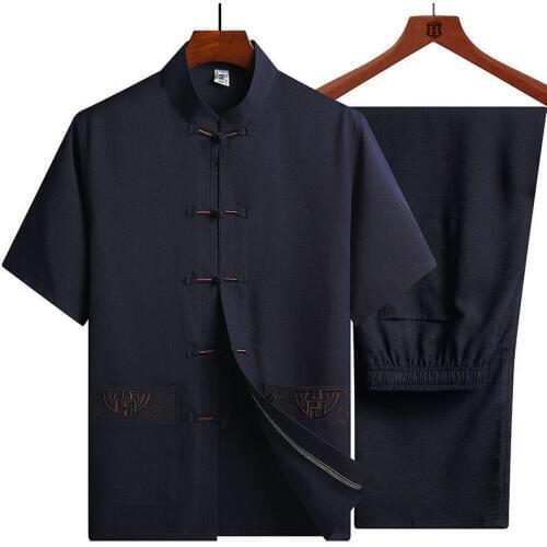 Hanfu Tang Suit Short-Sleeved Dad Light Suit Middle-aged Mens Casual Sun Yat-Sen Costume Loose Grandpa Taiji Suit