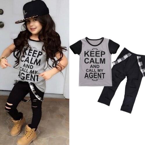 Licupiee Summer Fashion Kids Girls Clothes Sets 1-6y Letter Printed Short Sleeve t Shirts Causal Long Pants
