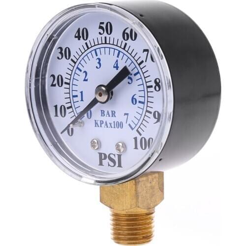 Water Pump Pressure Gauge 1/4'' NPT Thread 0-100 PSI 0-7 Bar Water Air Gas Pressure Monitor Meter