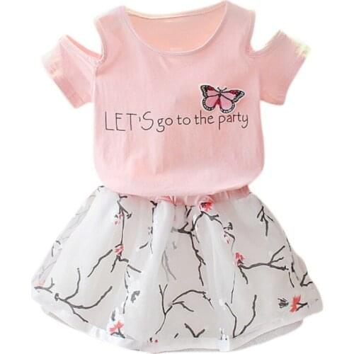 Cute Girls Clothes Party Suit Girls Clothing Sets 2019 Summer Cotton Letter Print T-shirt+Mini Skirts Children Sets Casual