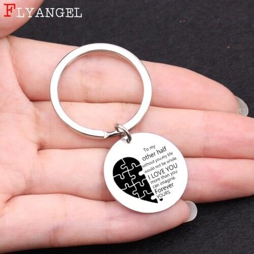 Fashion DIY Stainless Jewelry Half Heart Puzzle Keyring Engraved I love You For Couples Valentine Memorial Day Gift Keychain