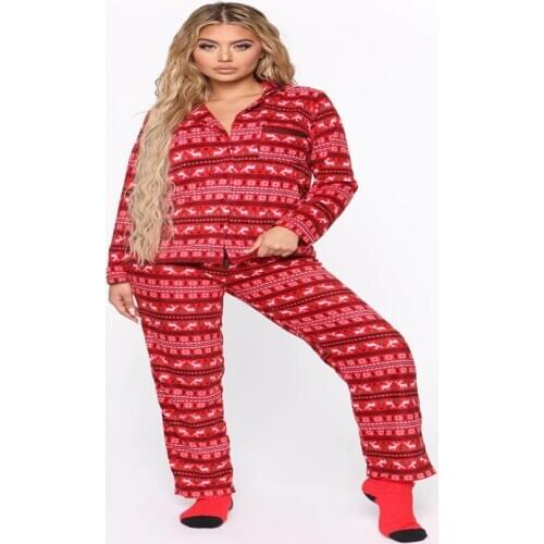 Fashionable Ladies Christmas Pajamas Set Women Spring Autumn Simple Breathable Elk Snowman Print Long Sleeve Lapel Leisure Wear