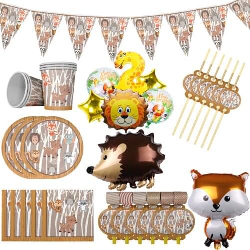 Animals Cartoon Theme Disposable Tableware Set Paper Napkins Plates Cups Baby Shower Decoration Birthday Party Kids Supplies