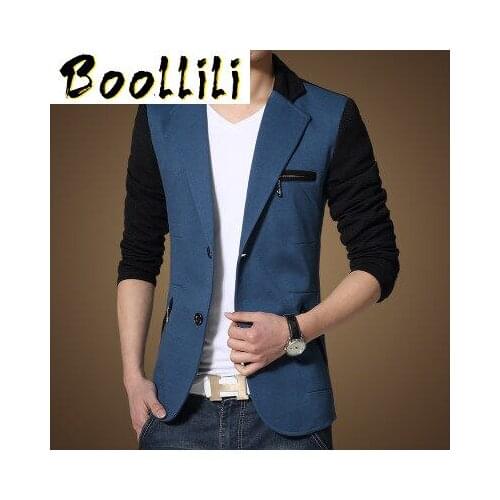 Boollili Men Blazer 2020 Autumn Patchwork Men Suit Casual Thin Slim Fit Fashion Blazer Masculino Single Button Plus Size M-5XL