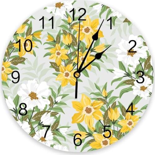 Tropical Plant Flower Leaves Wall Clock For Modern Home Decoration Teen Room Living Room Needle Hanging Watch Table Clock