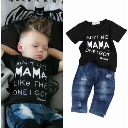Newborn Toddler Infant Clothing Cool Baby Boy Clothes outfits Baby kids T-shirt Top Tee + Ripped Jeans Denim Pants Outfits Set