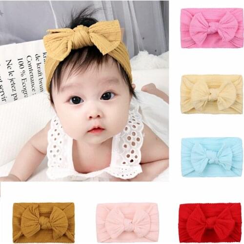 Solid Colors Bow Baby Headband For Girls Newborn Headbands Soft Nylon Elastic Hair Bands Turban Kids Headwear Hair Accessories