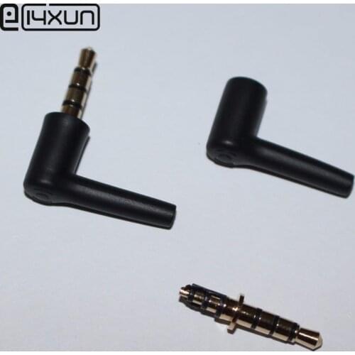 2pcs 3.5mm 4 pole stereo headset plug black 90 degrees soldering audio plugs Gold Plated headphone connector