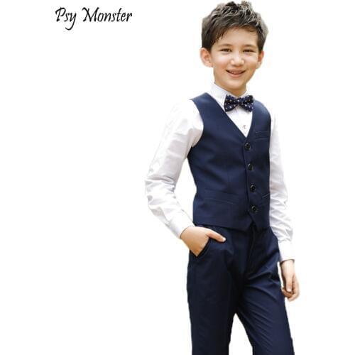 Wedding Suit For Boys School Student Formal Dress Gentleman Kids Brand Waistcoat Shirt Pants Bowtie 4Pcs ceremony Costumes