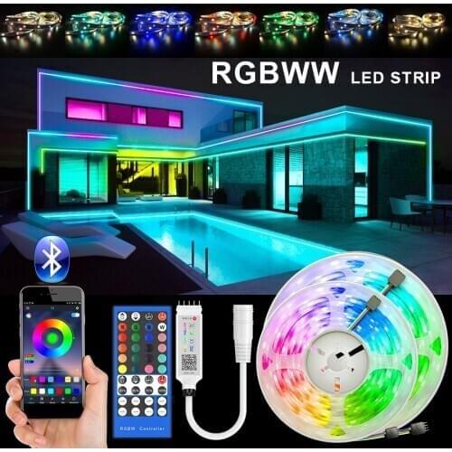 RGBWW LED Strip Light SMD 5050 10M 5M LED Lights Waterproof DC12V RGB Led tape diode ribbon Flexible APP Phone Control+adapter