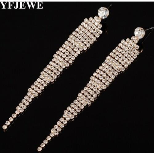 YFJEWE Fashion Austrian Crystal gold and sliver color long Tassels Drop Earrings for Women Christmas Gift jewelry Earring #E199