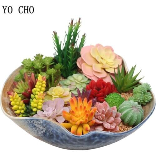 YO CHO Artificial Succulent Mini Bionic Plant Potted Material Home Decoration Artificial Flower Frame Shop New Year Decoratio