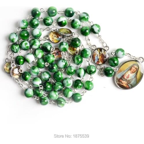 Green Acrylic Bead Seven Sorrow Rosary Pray Necklace For Women
