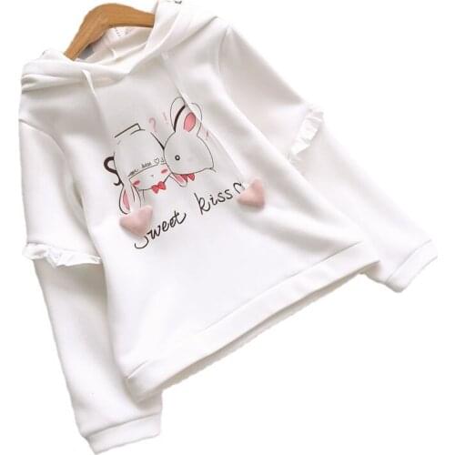 Merry Pretty Women Cartoon Print Wite Ears On Hood Hoodies Sweatshirts 2020 Winter Long Sleeve Harajuku White Hooded Tracksuit