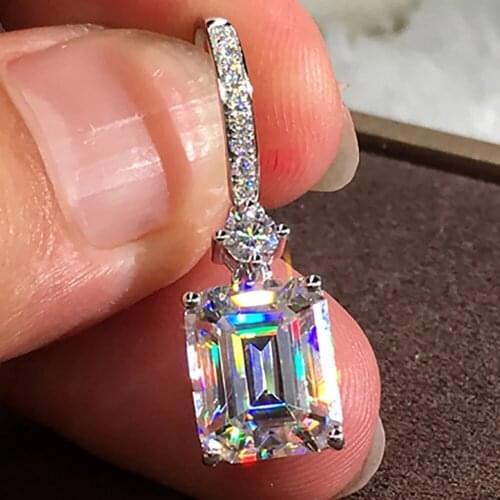 14K Au585 Gold Women Stud Drop Hoop Earrings Moissanite Diamonds Rectangle Emerald Wedding Party Engagement Anniversary Trendy