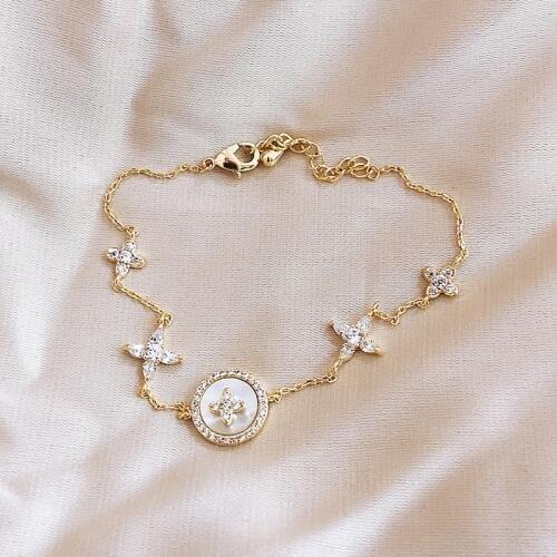 Bracelet Female Micro Inlaid Zircon Plum Blossom Cross Light Luxury High Sense Bracelet Bracelet ins Niche Design Bracelet