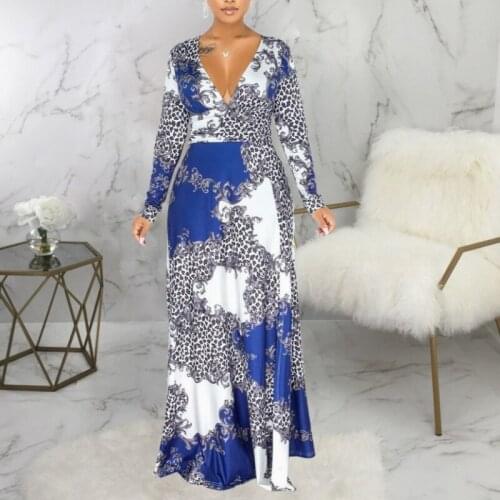 Women Printed V Neck Dresses Long Sleeve Pleated Slit Floral Sexy Evening Party Elegant Long Dress Summer Fall 2021 New Vestidos