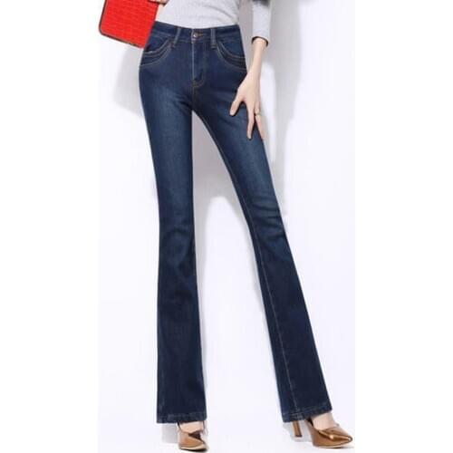 Winter Womens Warm Fleece Bootcut Jeans Flare Bell Bottom Denim Pants Trousers Slim Versatile Temperament 2020 Hot