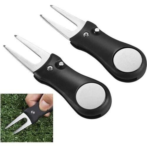 1Pc Golf Divot Repair Tool Stainless Steel Golf Pitch Fork with Magnetic Ball Maker Golf Foldable Divot Tool
