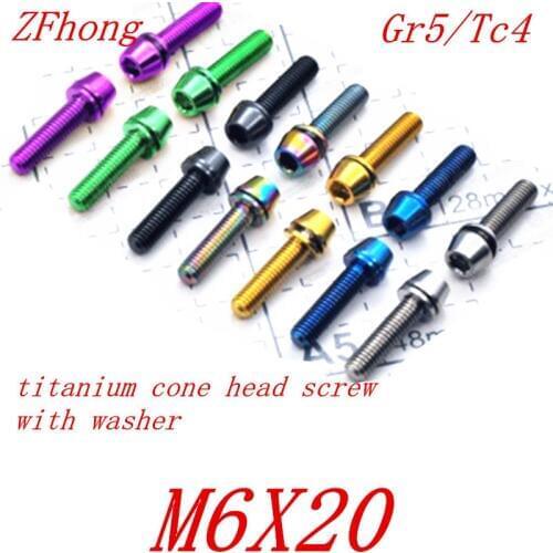 1pc M6*20 Bicycle Titanium Head Bolt Taper With Washer Mountain Bike Screws
