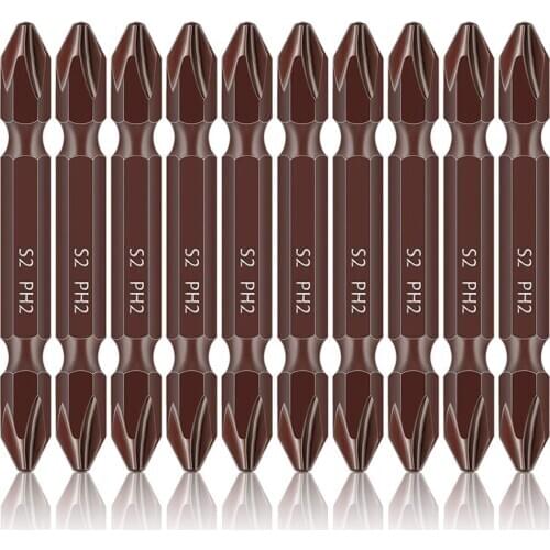10pcs 65mm 100mm Long Double End Screwdriver Bits S2 Steel Magnetic Tip Phillips Slotted Screwdriver Bit Set