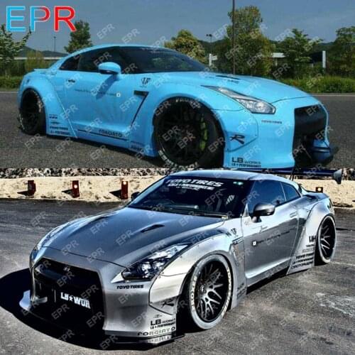 For Nissan GTR R35 LB Style Glass Fiber Front Fender with Apron Tuning Part For R35 GTR Fiberglass Fender
