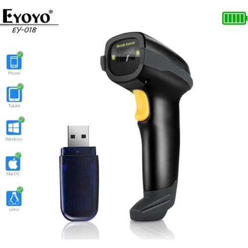 Eyoyo EY-018 1D Wireless Barcode Scanner Bluetooth 2.4G Wireless USB Barcode Reader For iPad PC Phone Supermarket Warehouse