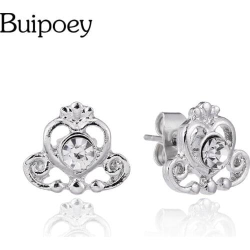 Buipoey Silver Color Heart Pumpkin Car Earrings For Women Girl Friends Couple Birthday Gift Stud Earrings Jewelry Anti Allergy