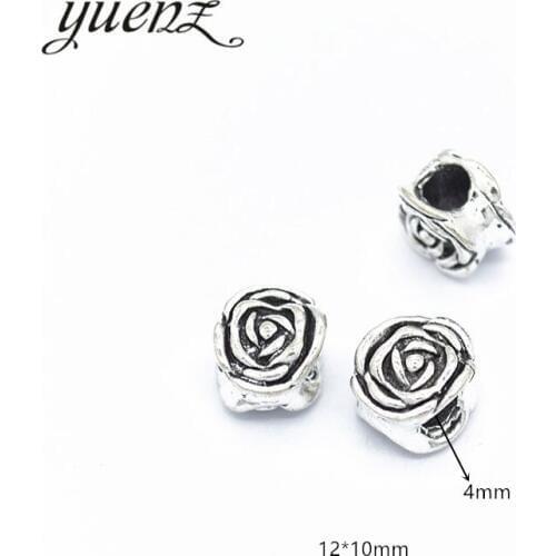 YuenZ 5pcs Antique Silver color Big Hole flower Beads Spacers Beads Fit European Charm Jewelry Accessories DIY Findings R158